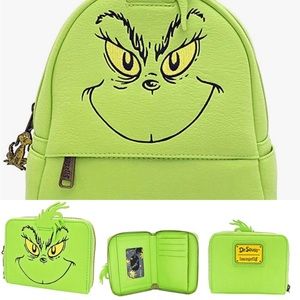 Loungefly Dr. Seuss the Grinch Faux Leather Mini Backpack and Wallet Set